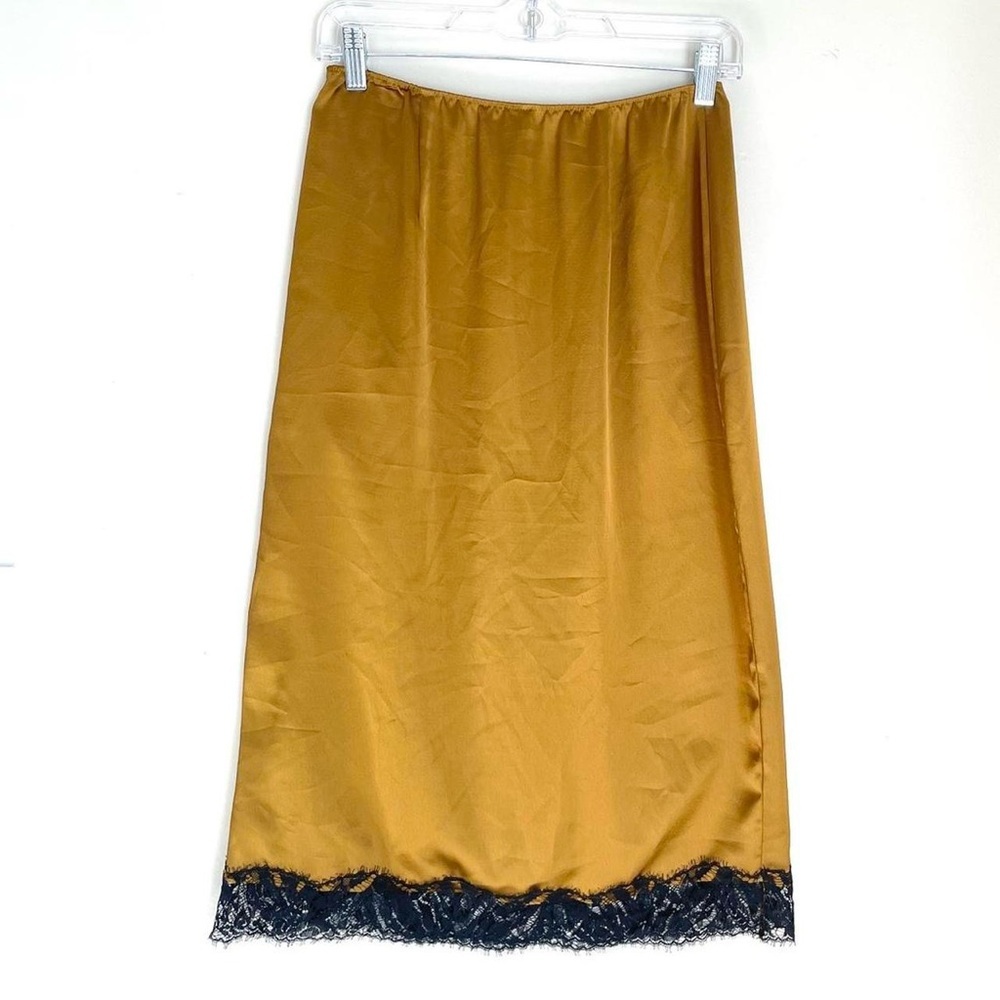 Victoria’s Secret Satin Lace Trim Midi pencil Skirt – Gold & Black - Picture 3 of 7